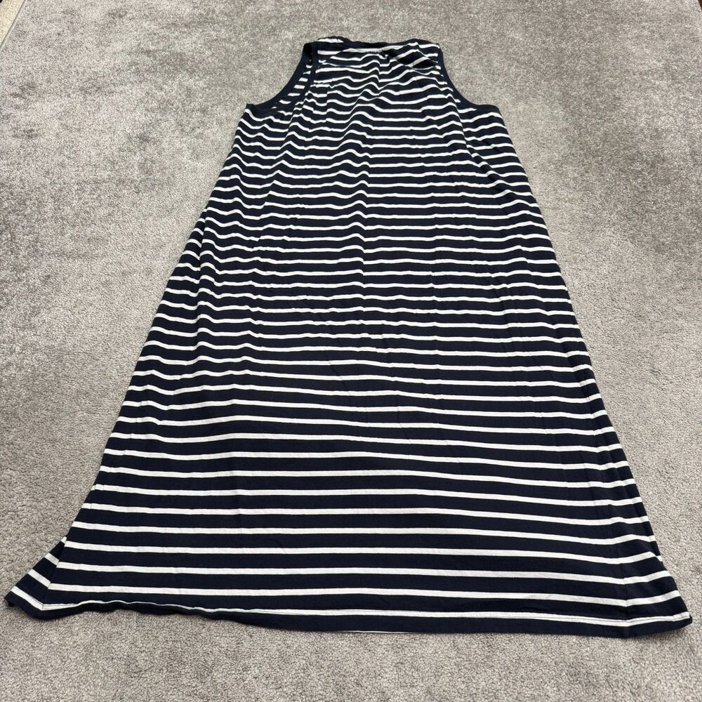 Pact Tank Maxi Dress Women XL Navy Blue White Striped Organic Cotton Side Slit - Picture 2 of 16